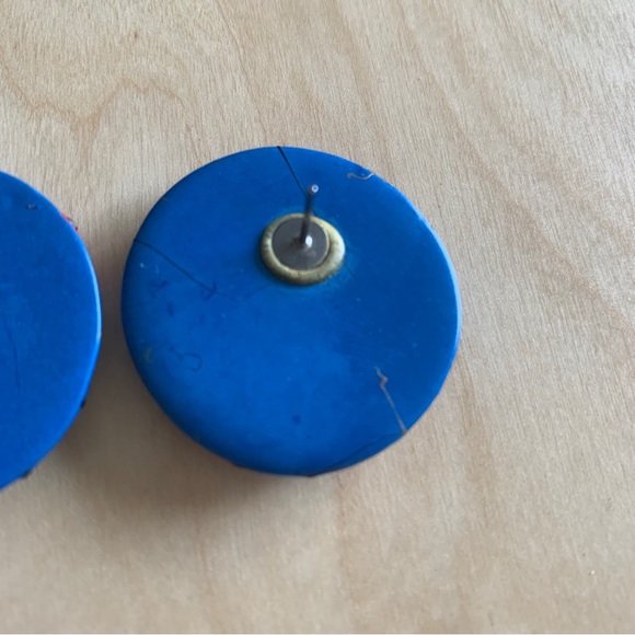 VINTAGE TARTAN PLAID EARRINGS BLUE RED YELLOW AND BLACK PATTERN - Picture 3 of 5